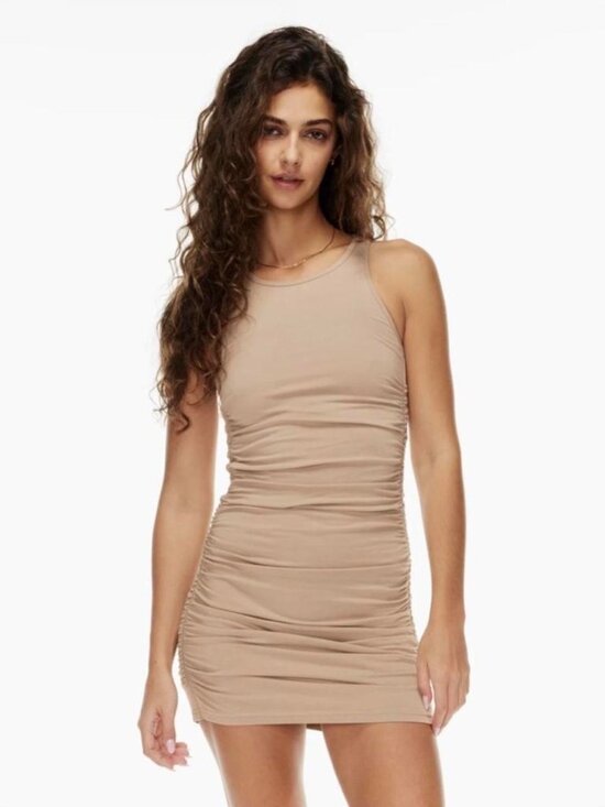 Aritzia Dresses & Skirts - Aritzia Tna Dress XS Fluent Taupe Ruched Bodycon Mini Dress Festival